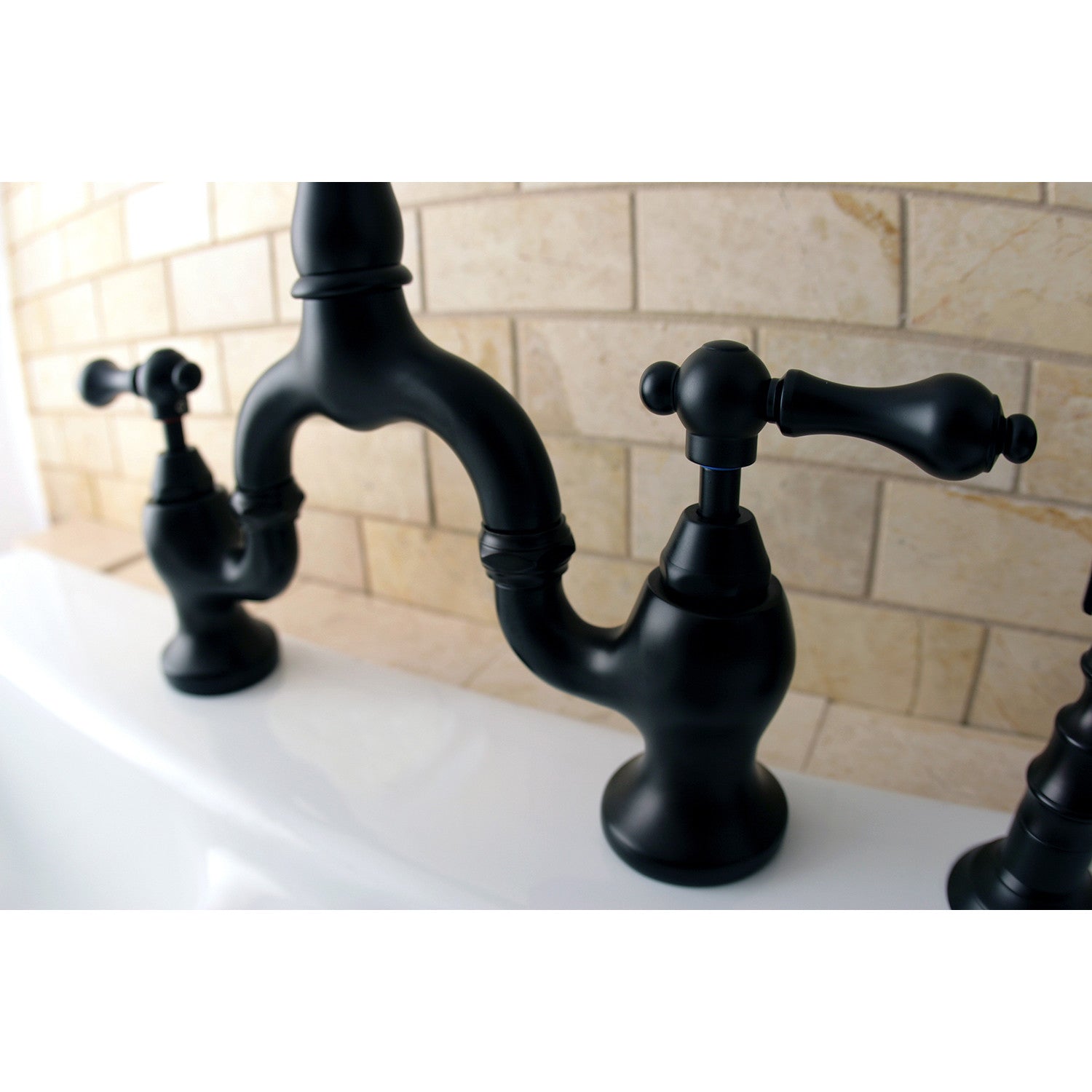 Kingston Heirloom KS7755ALBS - English Country Two-Handle 3-Hole Deck Mount Bridge Kitchen Faucet with Brass Sprayer, Oil Rubbed Bronze — thumbnail 3